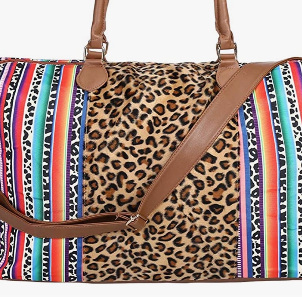 New Leopard And Aztec Print Weekender/Duffle Bag With Shoulder Strap - Picture 4 of 10